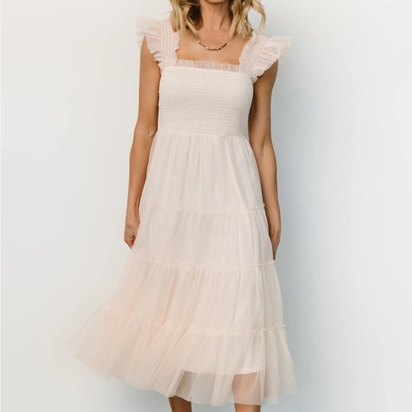 Emma Smocked Tulle Dress - L - Beige - Picture 1 of 3